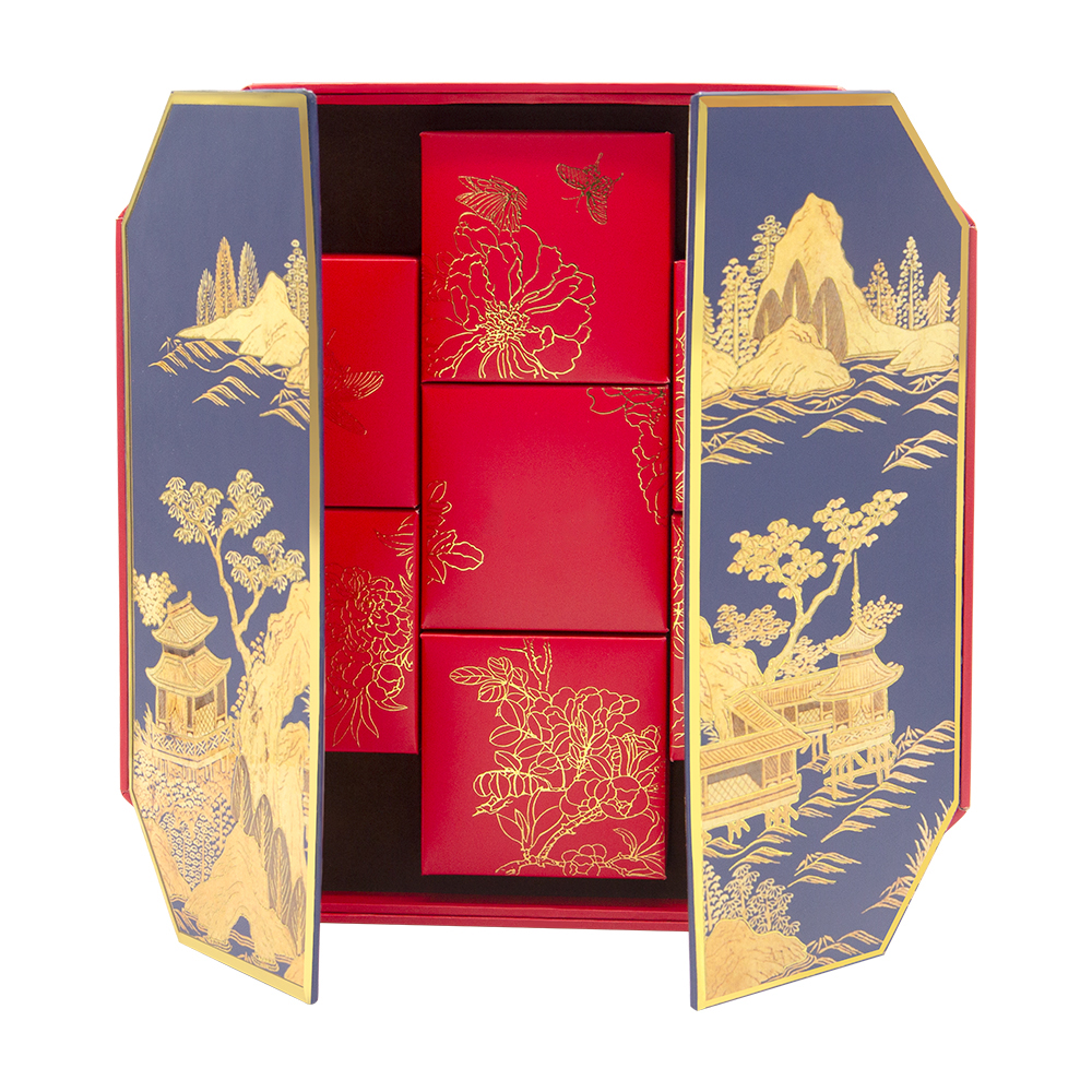 Hexagonal double-door mooncake gift box