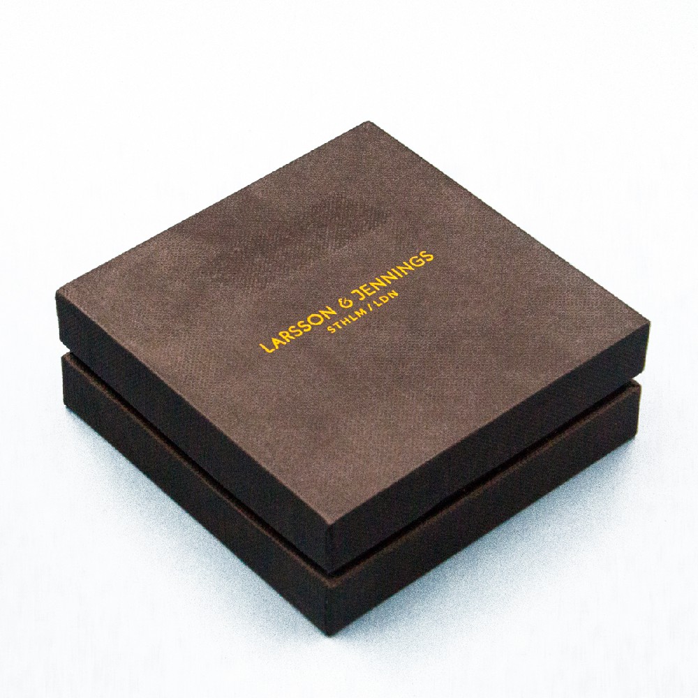 Black hardboard gift box with gold foil stamping