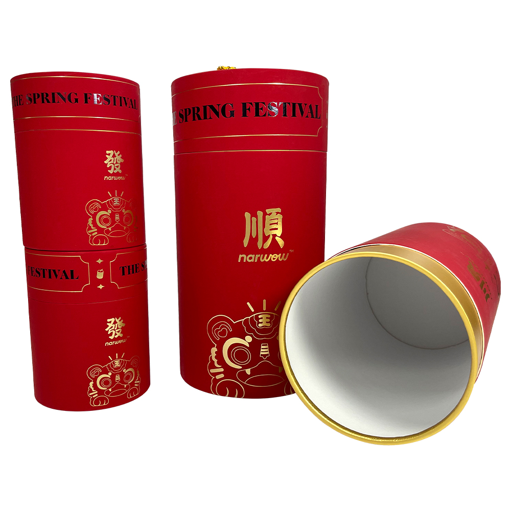 新年礼品桶经典红色圆筒盒